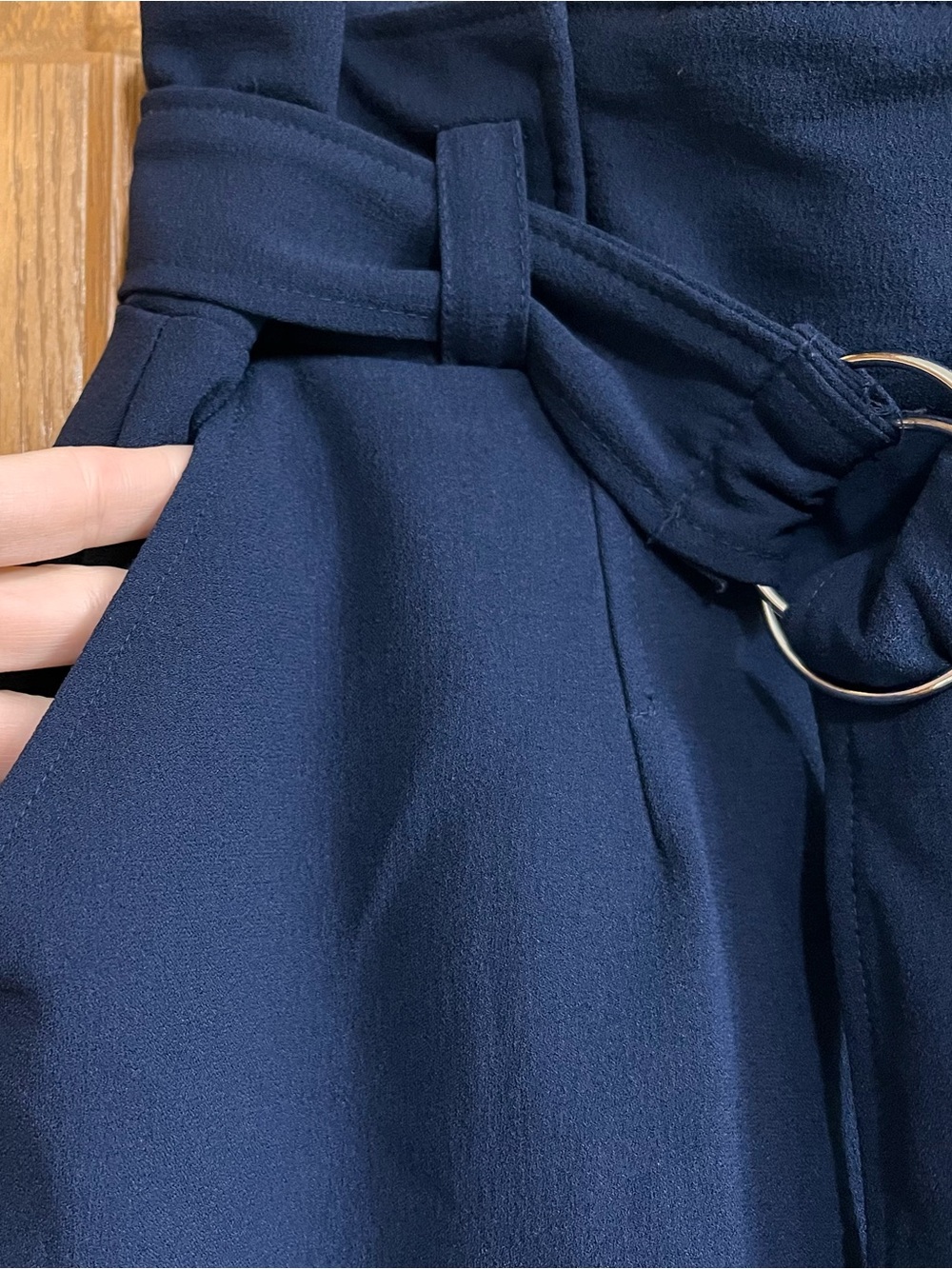 New York & Co High-Waist Navy Paperbag Shorts with D-Ring Belt - Picture 4 of 8